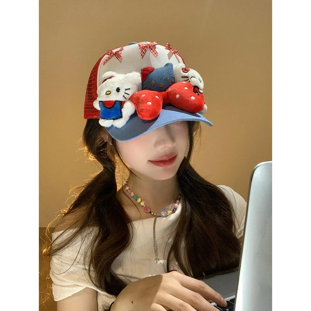 可爱Kitty猫蝴蝶结鸭舌帽子女y2k亚比风显脸小透气棒球帽2025新款
