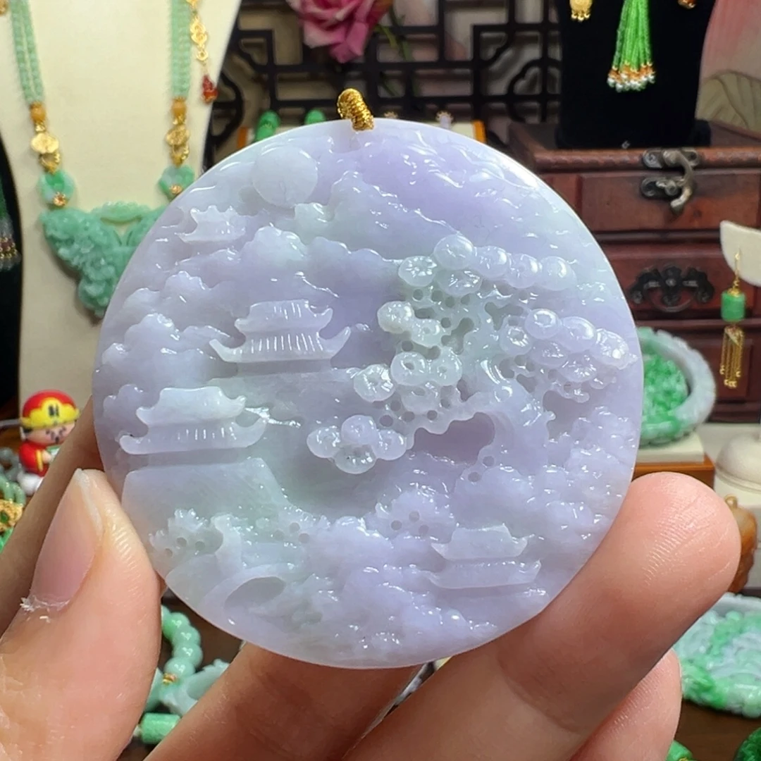 翡翠未镶嵌毛衣链紫山水