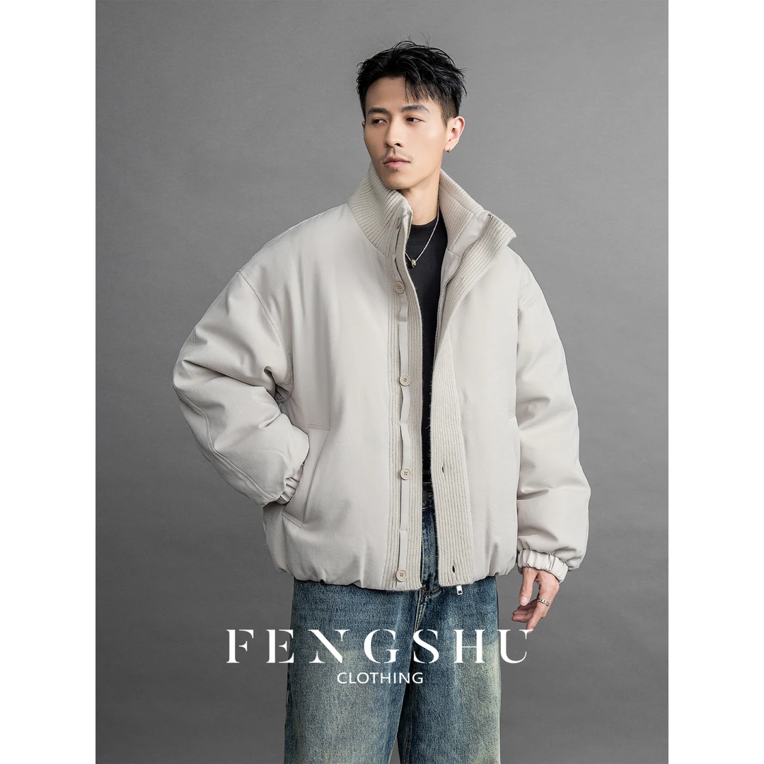 FENGSHU「针织拼接 立领设计」夹克式冬季新款保暖羽绒服男休闲外套