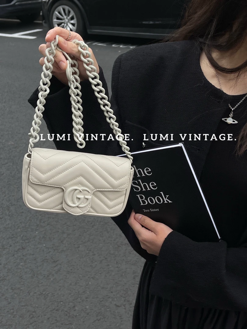 95新 GUCCI/古驰 新款白色牛皮mini马蒙单肩包54127078