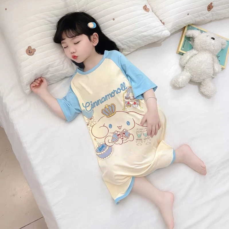女童纯棉连体睡裙夏季女宝宝薄款可爱短袖儿童凉爽空调家居服睡衣