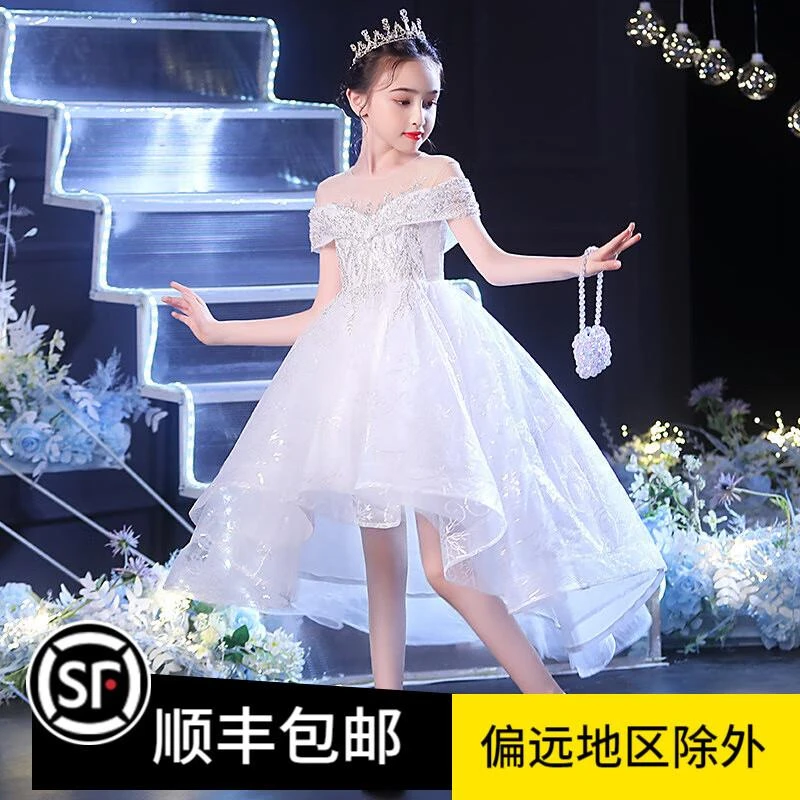 范哲萨花童婚纱小女孩公主裙白色女童主持人钢琴老钱风松弛连衣裙