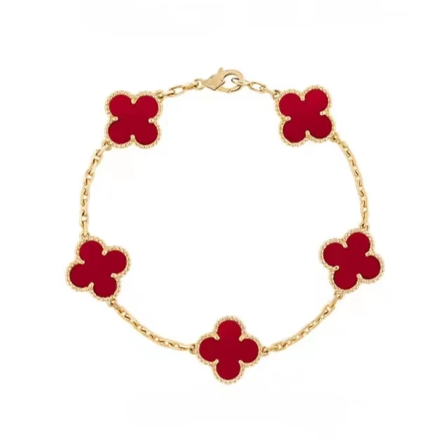 合金手链 【幸运】红色经典简约四叶草气质款时尚双面单花手链