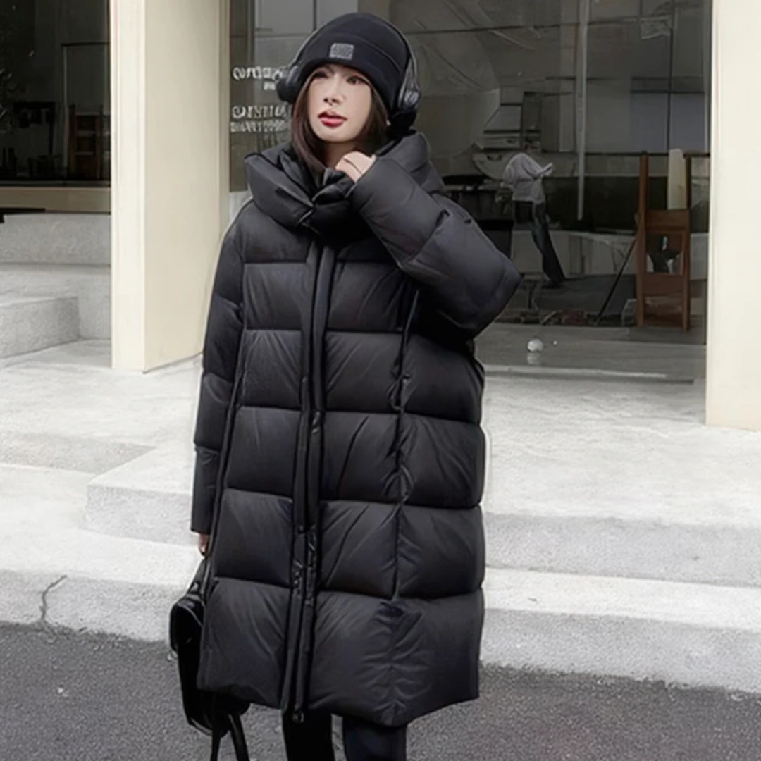 冬季爆款羽绒服中长款过膝连帽白鸭绒加厚宽松大码