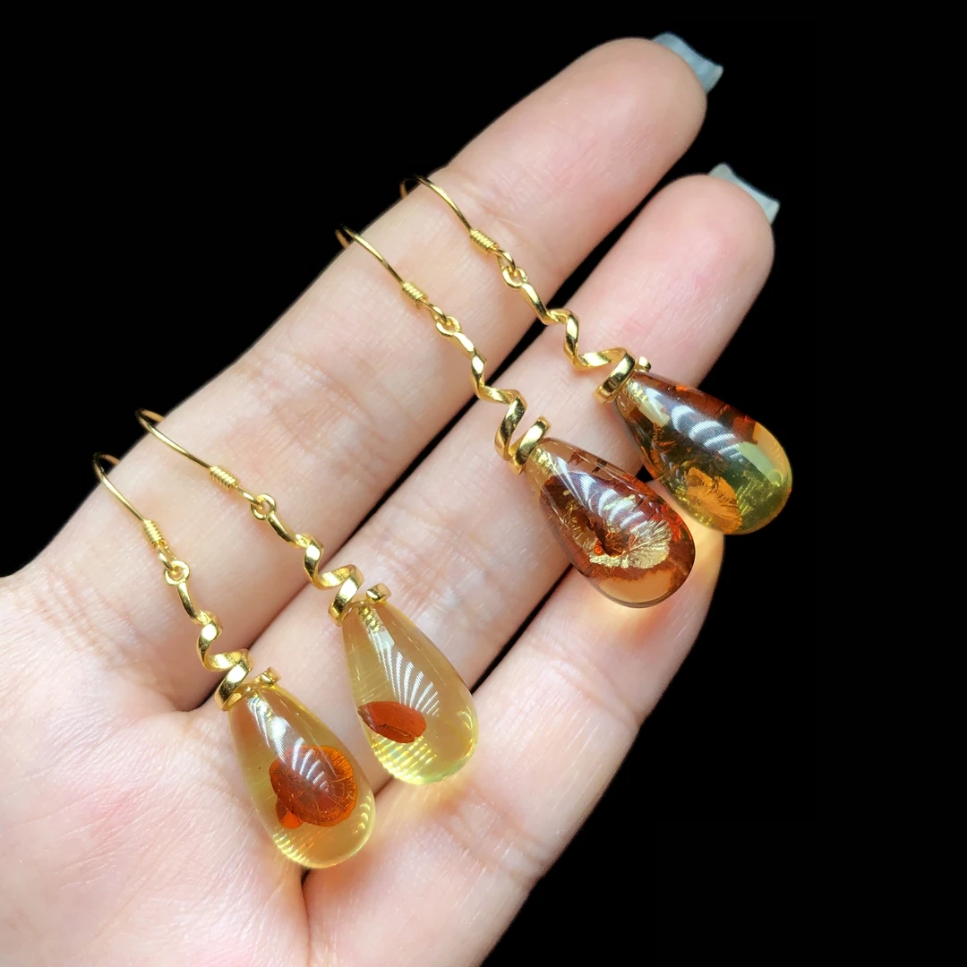 【云上叙】S925银琥珀耳坠-多样性发其一-15×8.5mm-V98438-M（甄选）