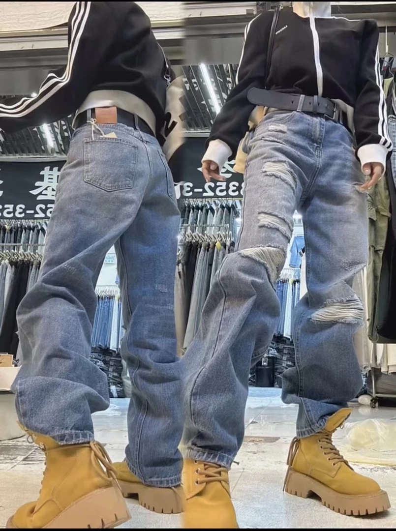 高腰显瘦大码阔腿牛仔裤2025春季新款显瘦直筒牛仔裤