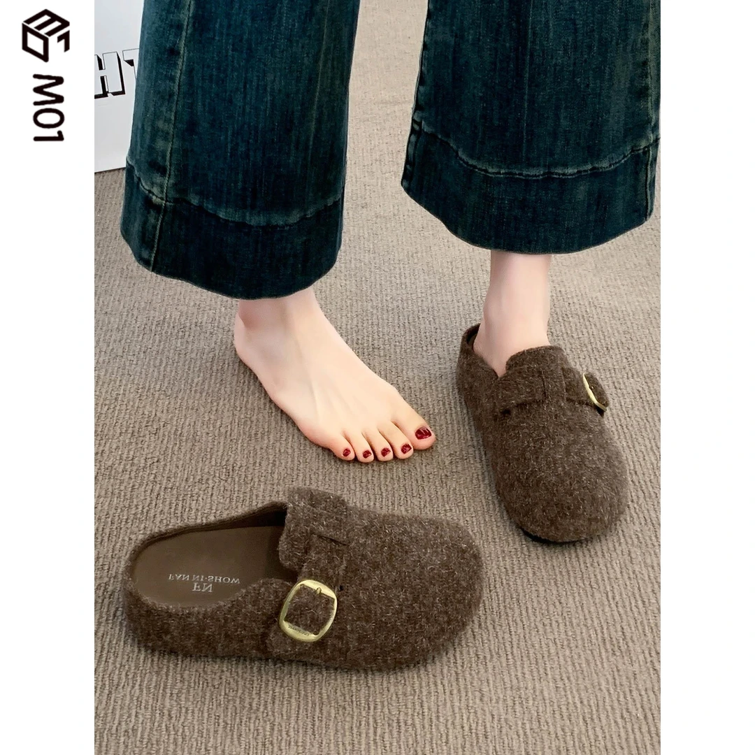 M01厚底勃肯鞋毛毛包头半拖女外穿2025秋冬新款毛一脚蹬懒人鞋子
