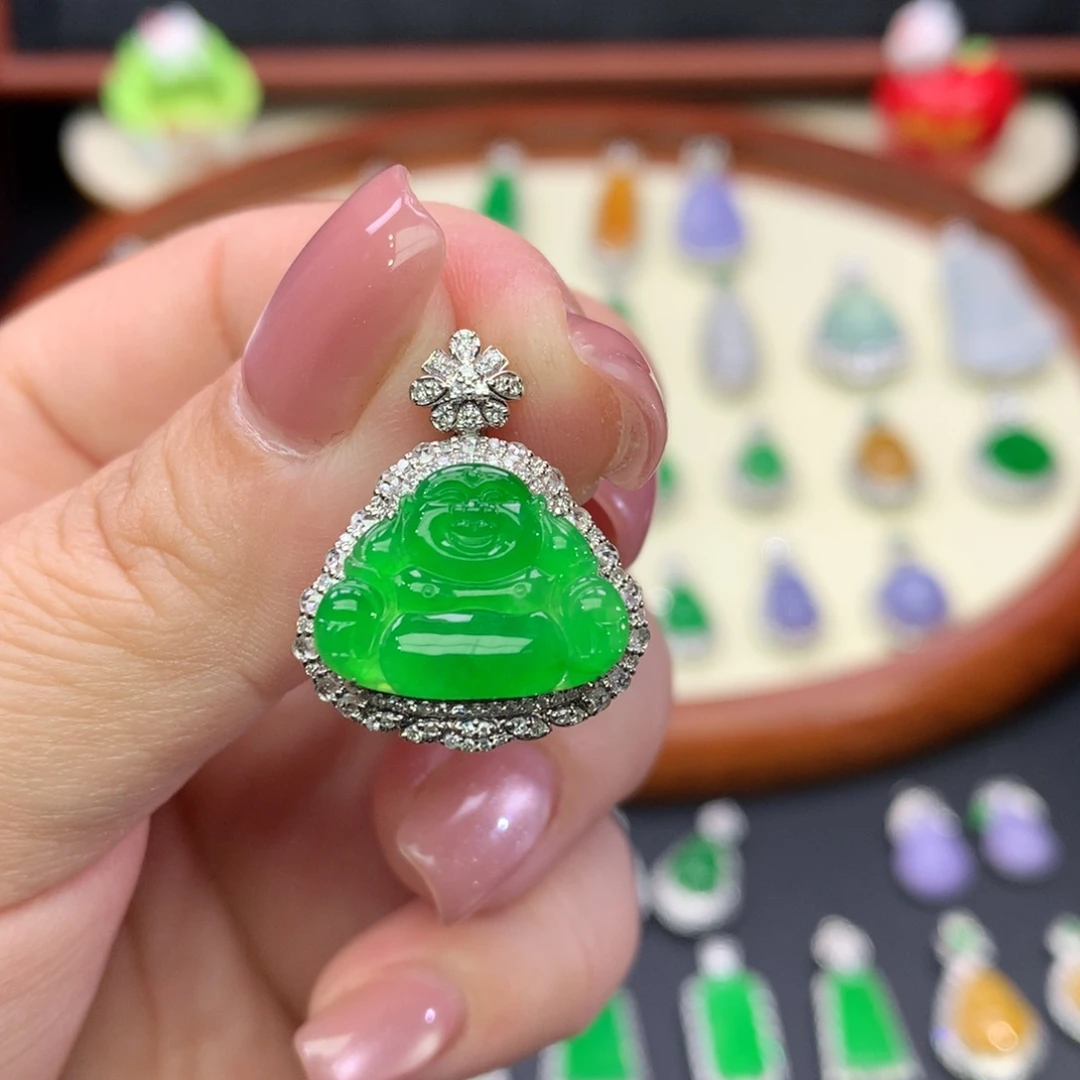 翡翠18K金镶嵌吊坠(不含链)