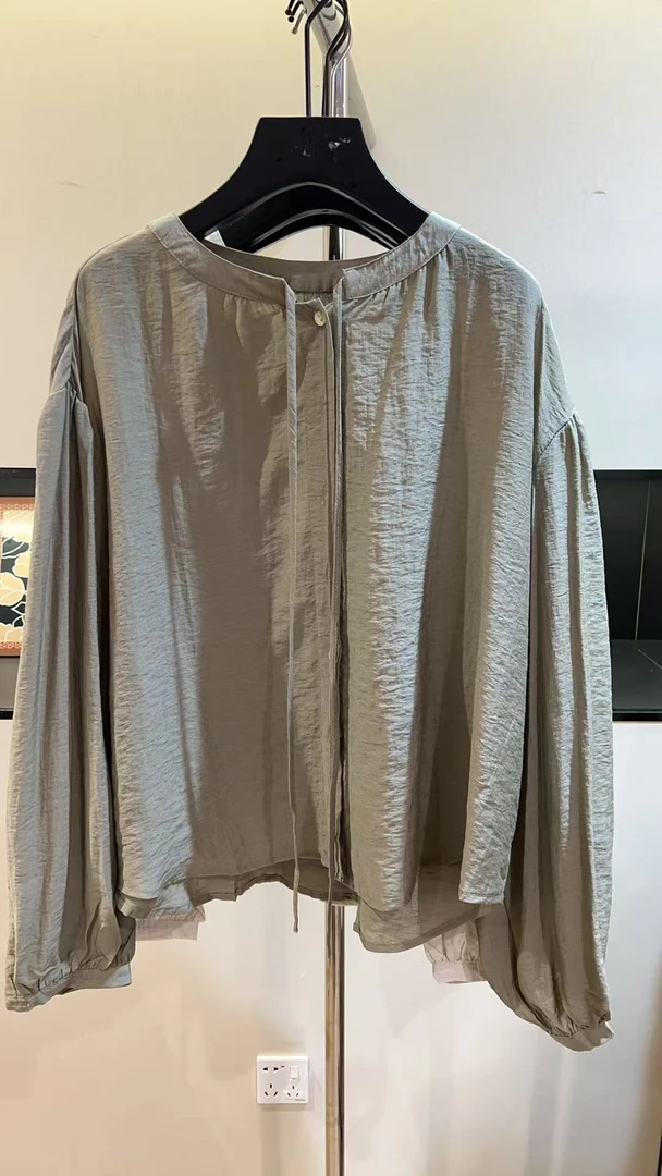 夏季长袖工装风系带圆领薄款衬衫【1163】