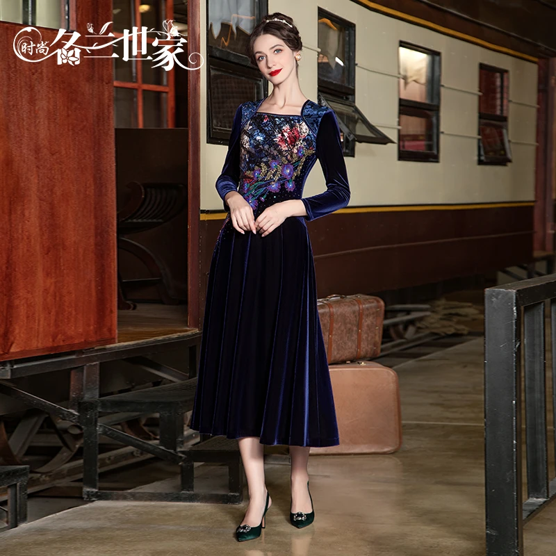 『蓦然』年会礼服裙婚礼宴会妈妈装高端轻奢小众连衣裙MLF01D7332