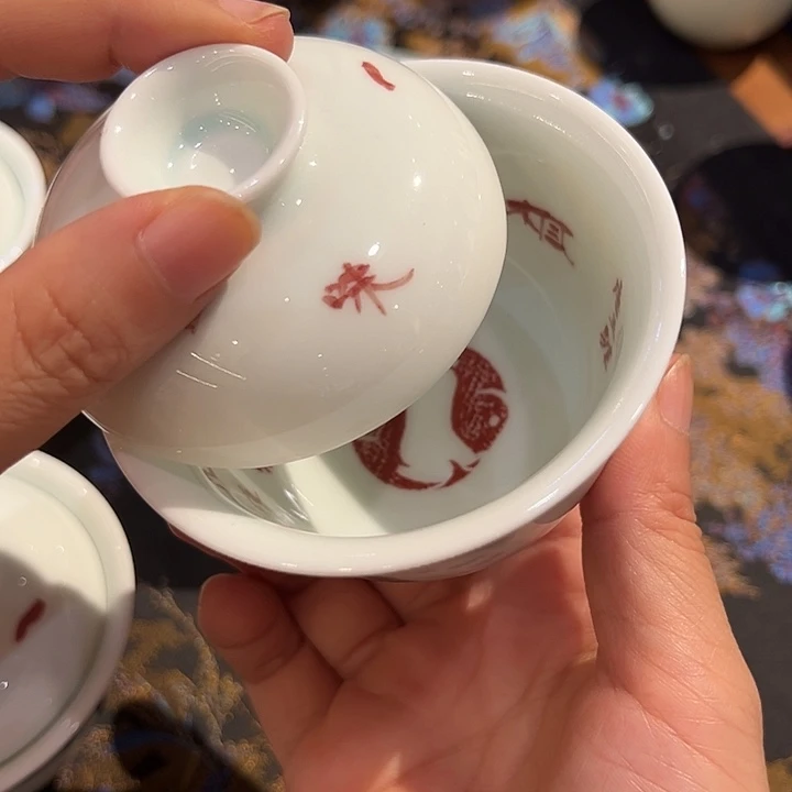 微瑕柴窑手工手绘盖碗