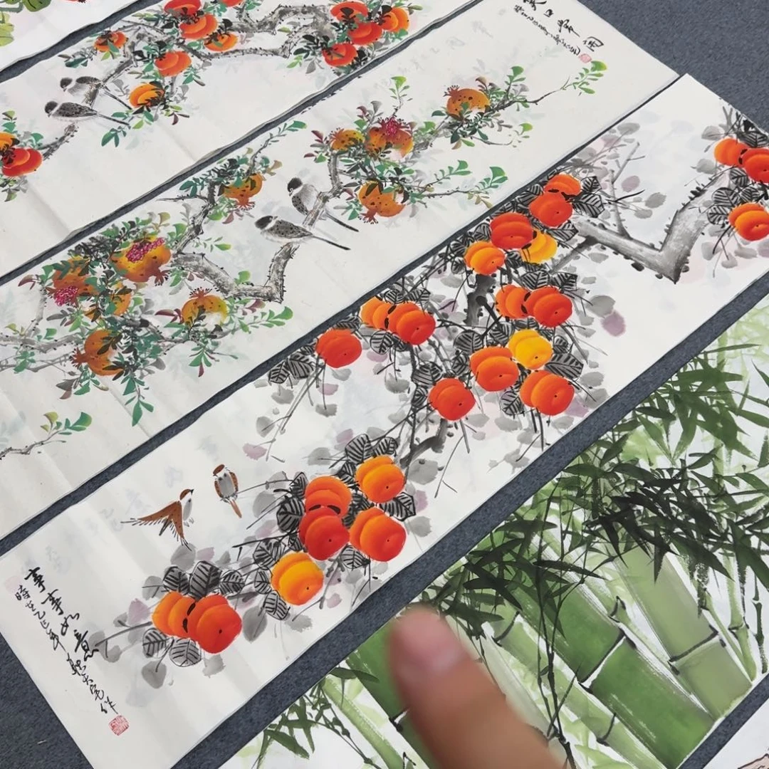 国画四尺对开35X140纯手绘作品