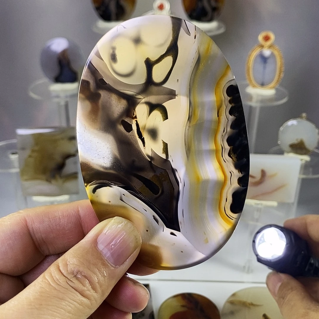 青***化合成碳硅石非金属时尚图纹画面石饰品