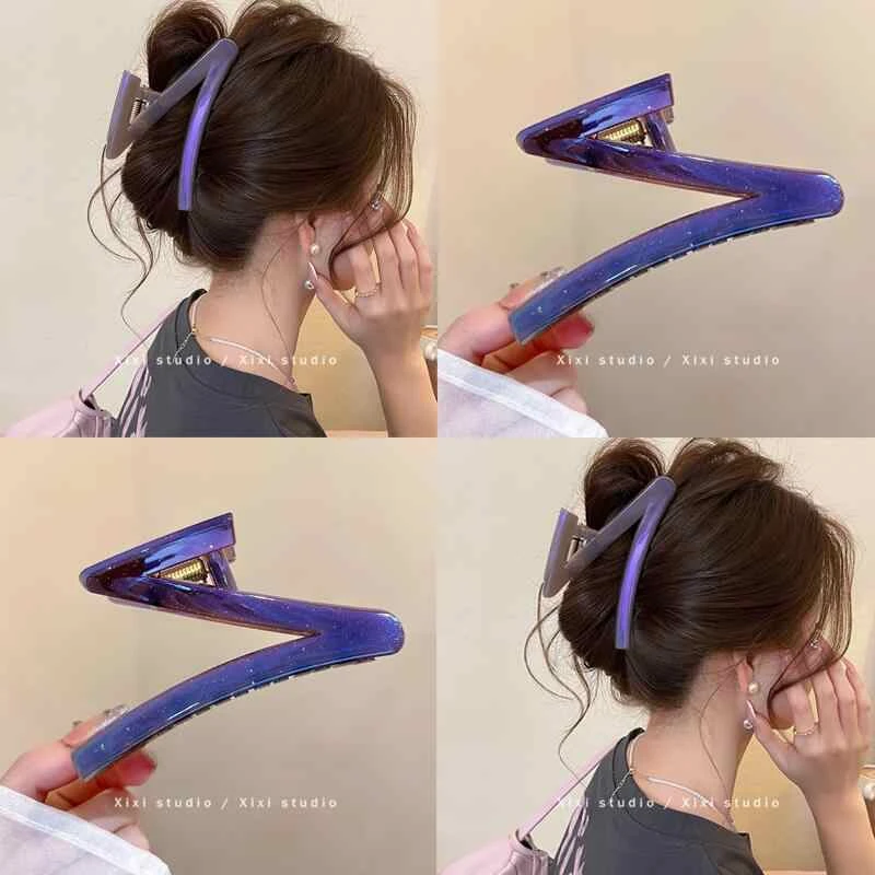 流光溢彩！小众设计Z字形抓夹新品大号气质后脑勺鲨鱼夹盘发器发抓