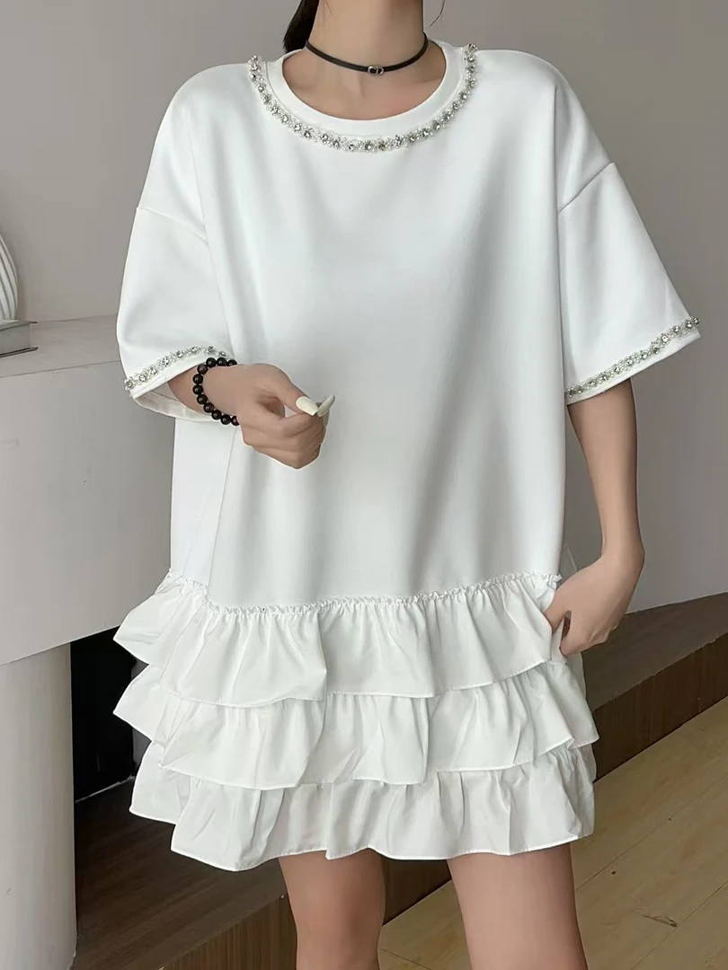 法式蓬蓬蛋糕裙荷叶边显瘦连衣裙夏季大码