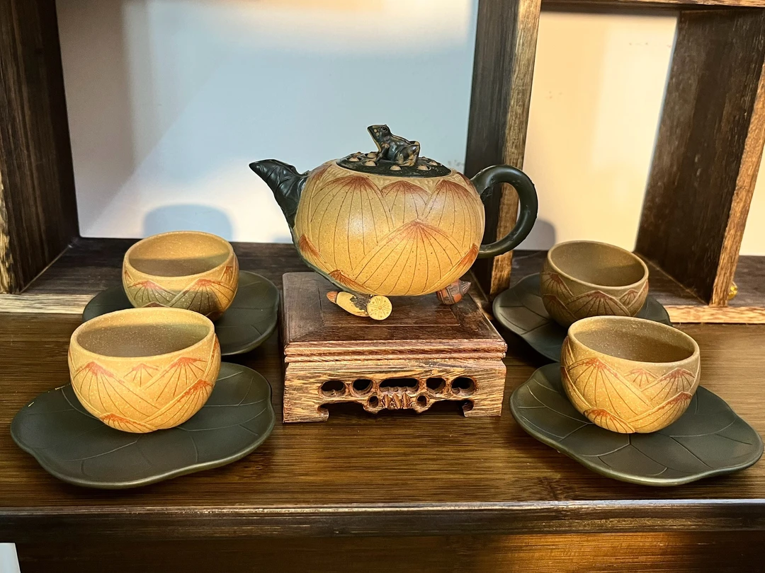 老壶段泥青蛙莲子壶九件套容量250毫升纯手工制作