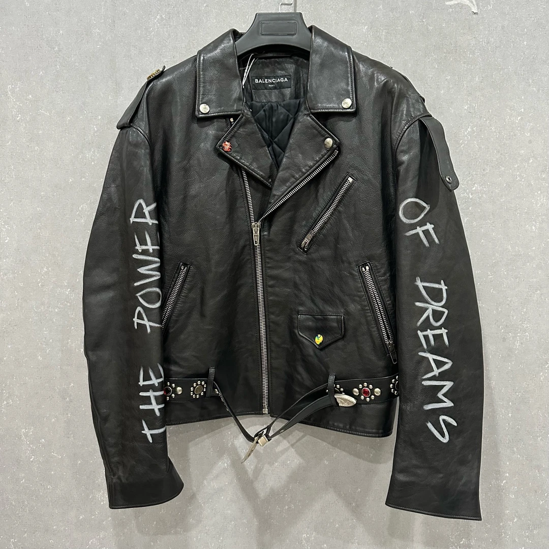 95新 Balenciaga/巴黎世家 高工价秀款机车皮衣 44码 006067