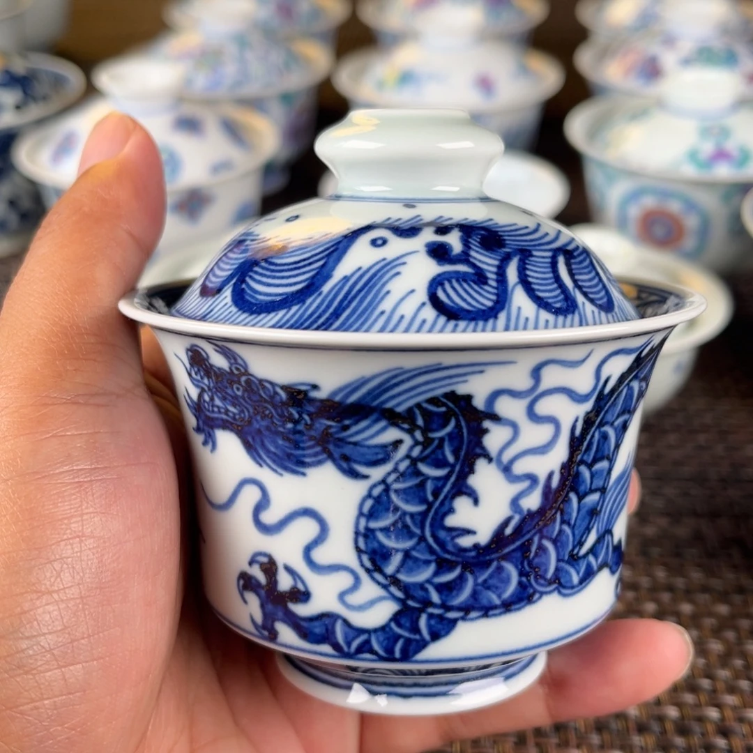 瓷片微瑕景德镇陶瓷盖碗