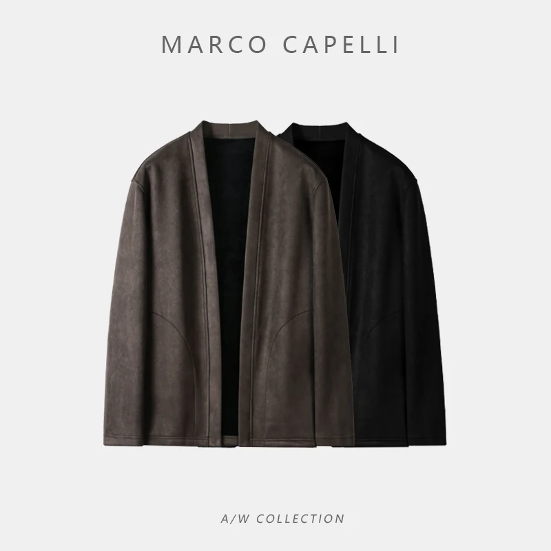 MC 冬季阿美咔叽风格男士加厚无领男外套开衫大码加绒男装66189