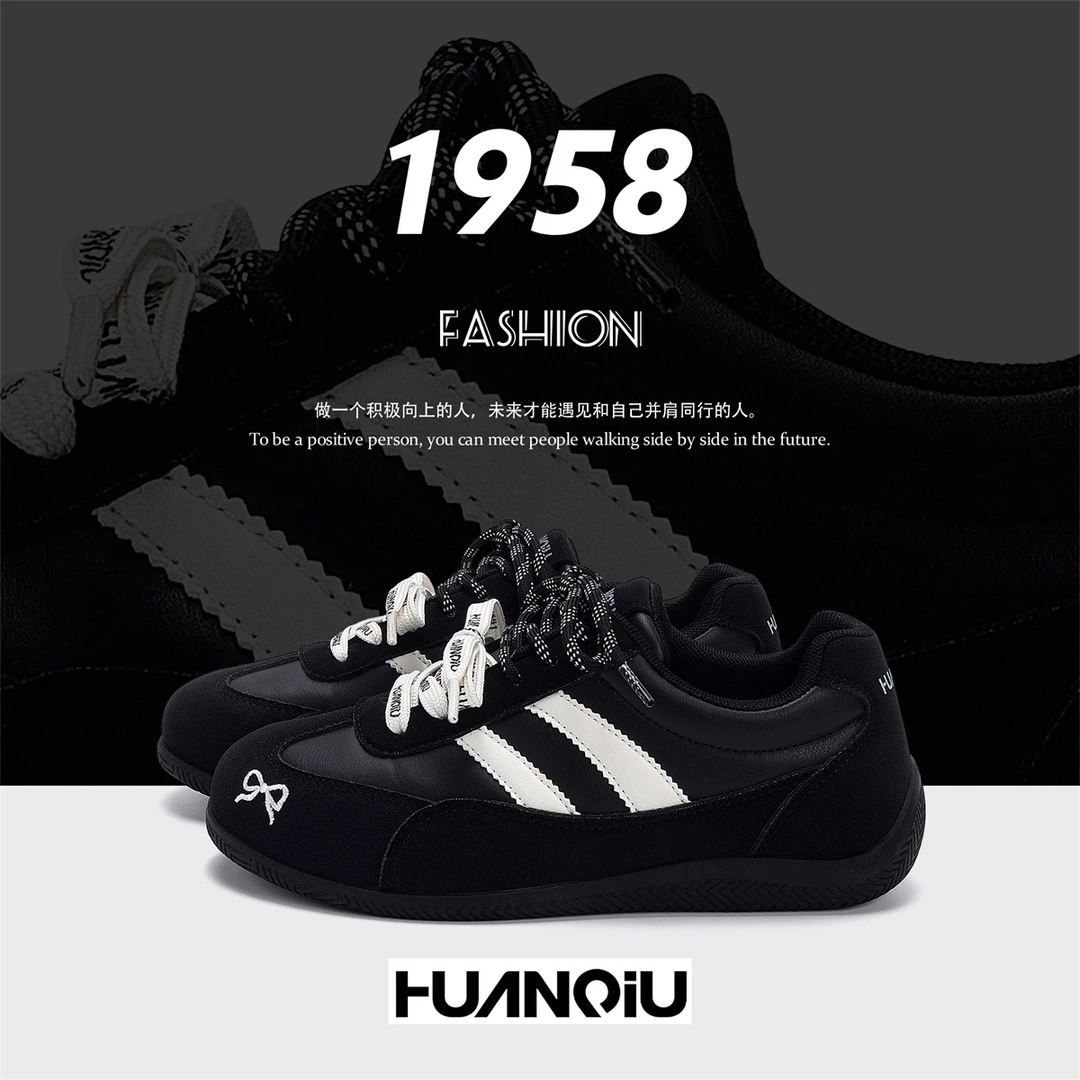 环球德训鞋2025秋季新款皮面鞋子女ins百搭舒适内增高女士休闲鞋