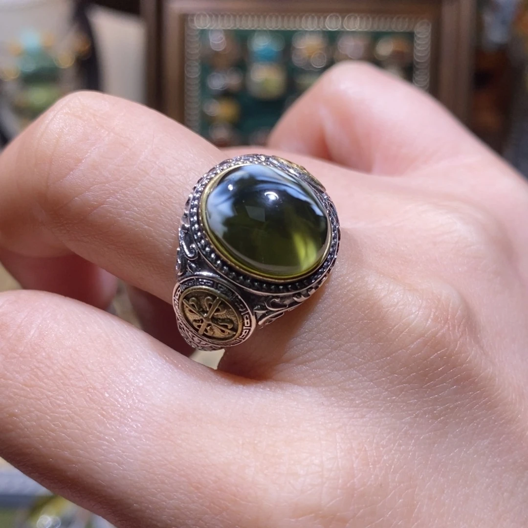 琥珀银S925镶嵌戒指戒指