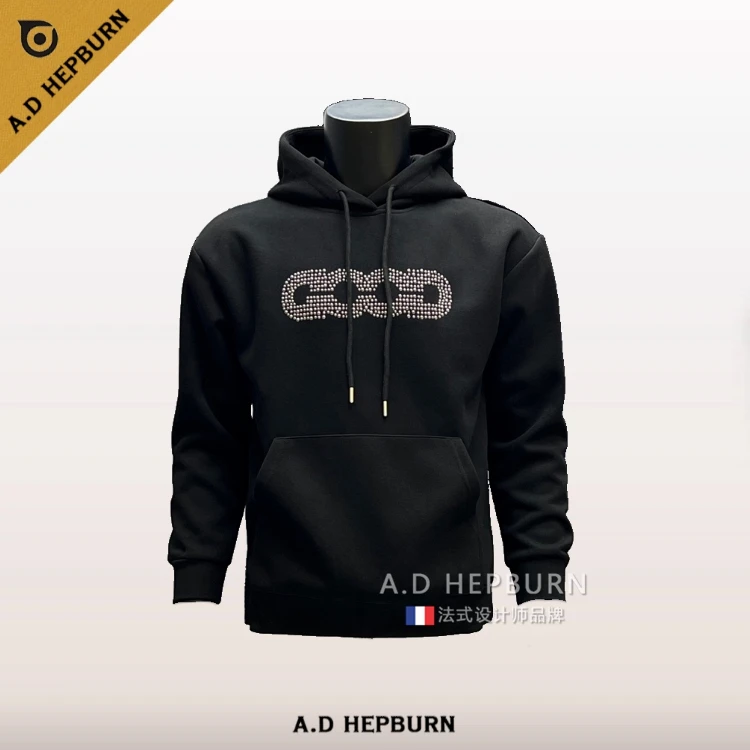 连帽卫衣男秋冬新款个性字母烫钻打底衫时尚潮牌舒适休闲百搭上衣