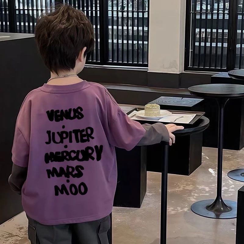 纯棉春秋男童长袖T恤假两件新款韩版外穿潮酷打底衫儿童上衣潮流t