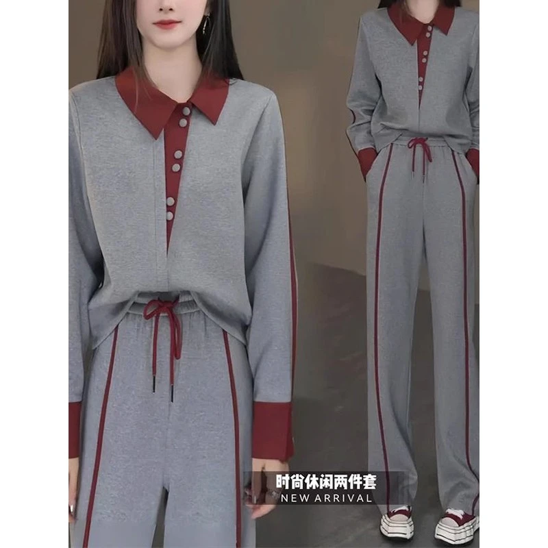 哥弟阿玛施正品休闲运动服套装2025春季新款不规则假两件长袖上衣