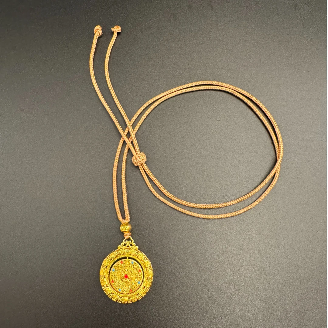 足金999黄金珐琅彩福珠八宝罗盘时来运转手雕纂刻古法工艺吊坠