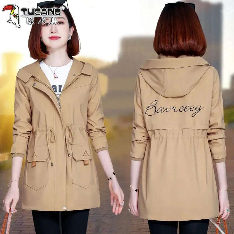 啄木鸟2025新款外套春秋款时尚休闲中长款中老年女风衣时尚夹克