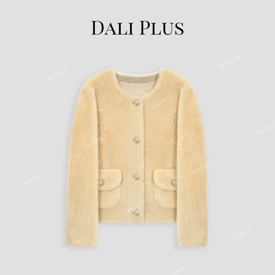 DALI PLUS重磅羊毛 金色单排扣设计颗粒毛外套-D4MM0638