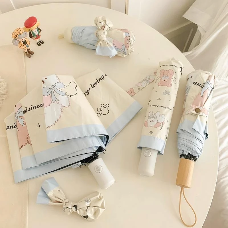 可爱动漫伞全自动雨伞晴雨两用太阳伞防晒防紫外线黑胶折叠遮阳伞