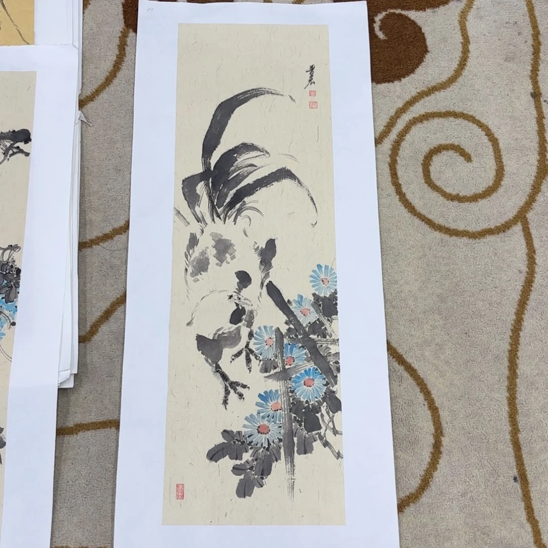 国画魏晋红花鸟作品艺