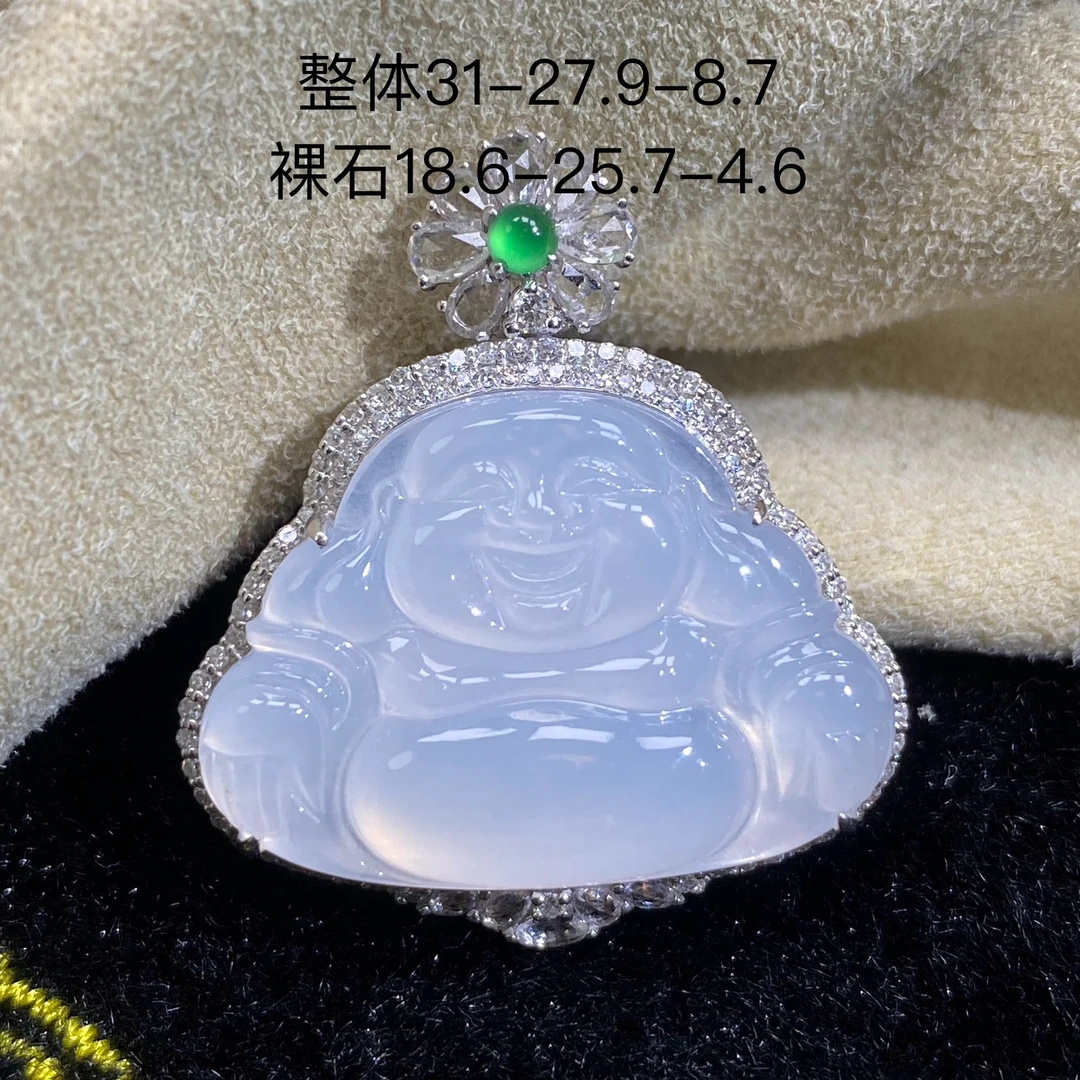 18k金镶嵌天然缅甸a一刀切高冰茅台白开心佛公日常精致款吊坠