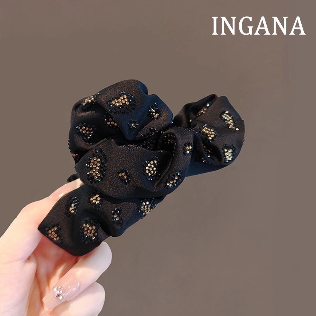 法式高级感褶皱缎面后脑勺盘发抓夹设计感撞色水钻大号鲨鱼夹发夹