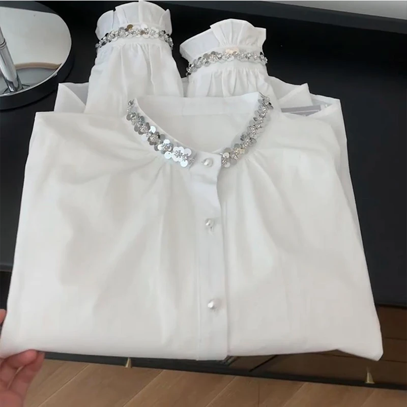 高级感亮片衬衫上衣女装早春新款气质时尚好看衬衣百搭宽松潮流爆