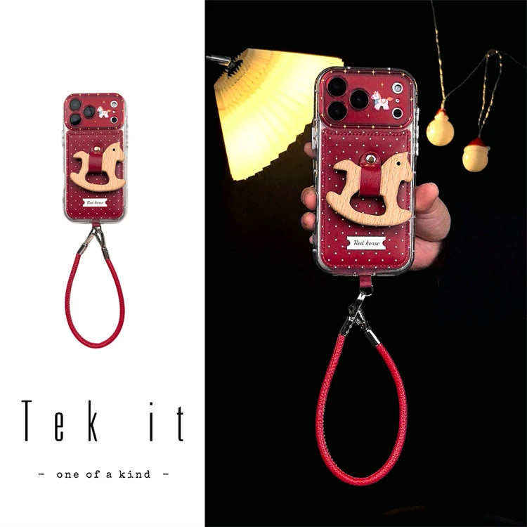 皮质标签白波点木马指环扣适用iPhone17pro手机壳16promax手提15