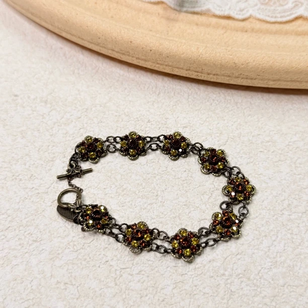 铜合金合成锆石手链 【六六中古】孤品复古手链th6949手围17