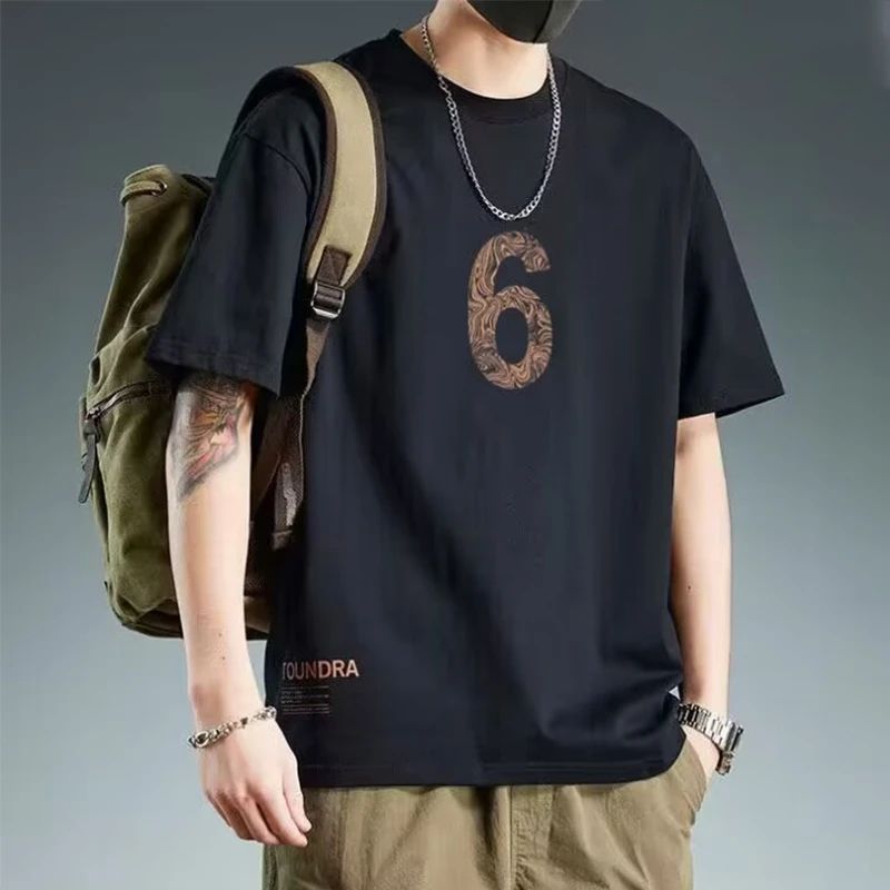 仓石一树潮牌数字6美式复古T恤男款短袖夏季凉感2025新款宽松大码