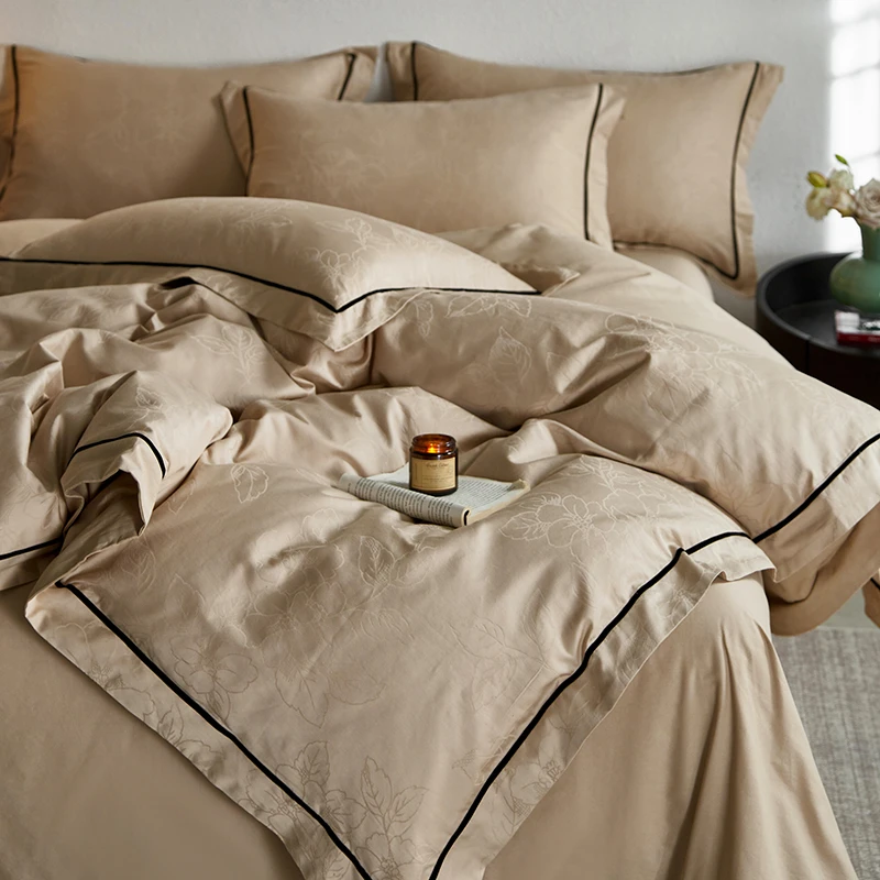 轻奢长绒棉四件套全棉提花纯色床单纯棉款床上用品套件
