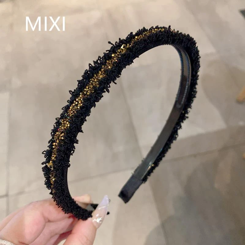 小香风发箍细边韩国水钻黑色洗脸防滑头箍带齿发卡2025年新款发饰