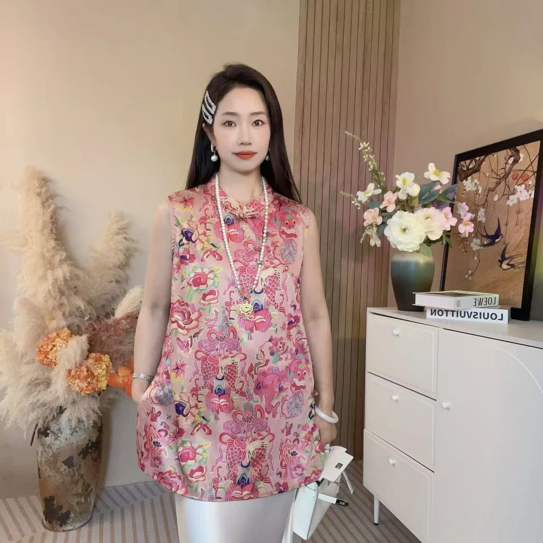 【锦鲤】新中式国风无袖连衣裙女2025夏复古盘扣显瘦减龄气质背心裙