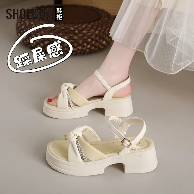 达芙妮旗下配裙子厚底罗马凉鞋女2025夏季新款粗跟沙滩凉鞋女款