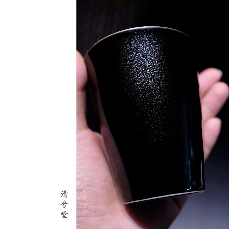 清兮堂玄黑系列咖啡杯极简黑白马克杯手握杯黑晶礼品陶瓷杯