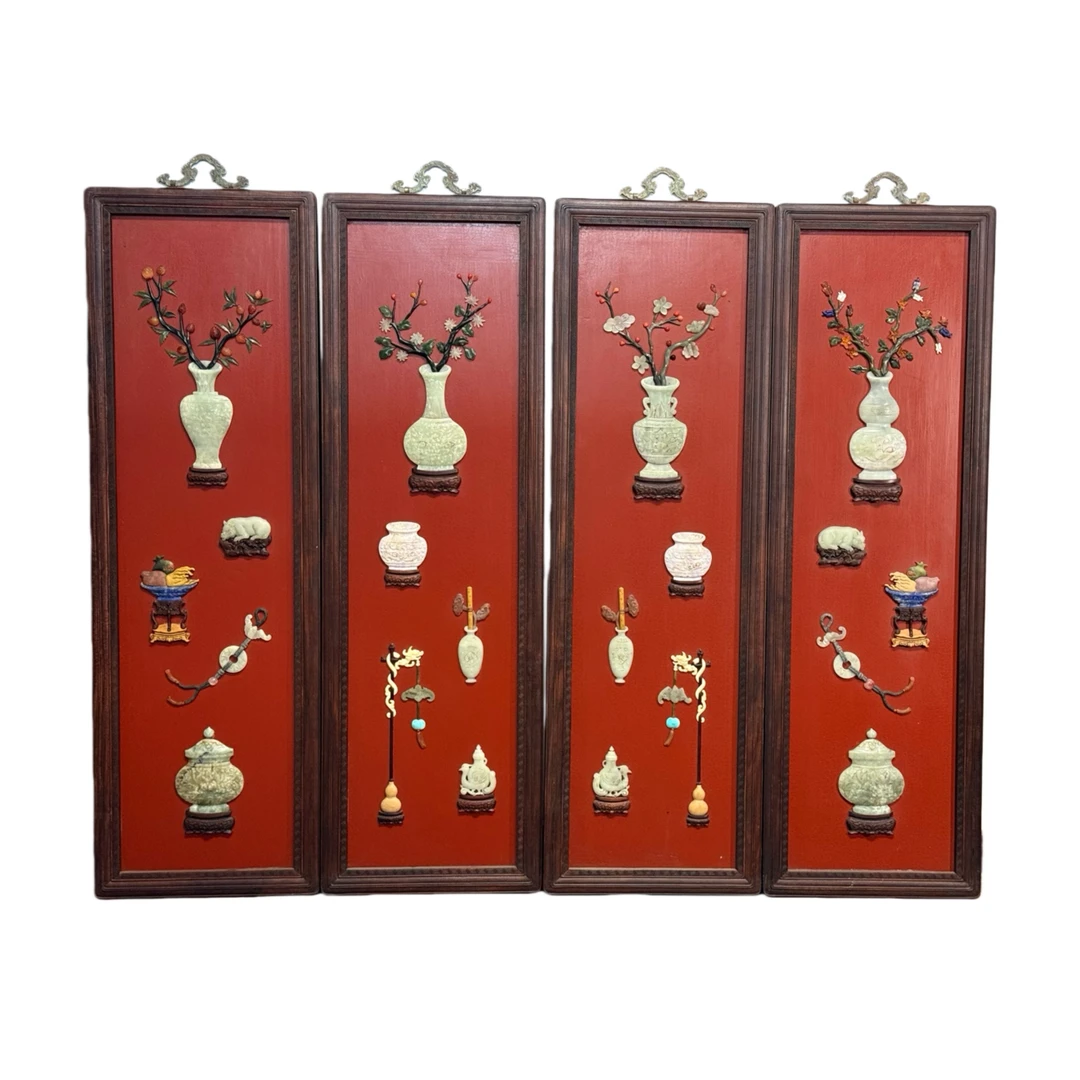 Lot24清代 嵌百宝博古纹四条屏