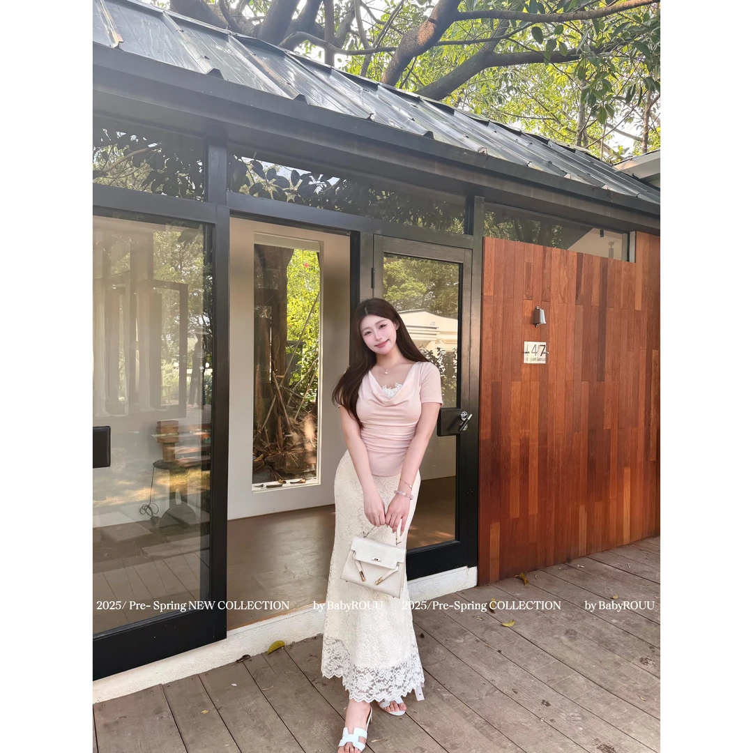 【现货】【弥春粉调】温与柔超精致纯欲的荡领上衣吊带连衣裙套装