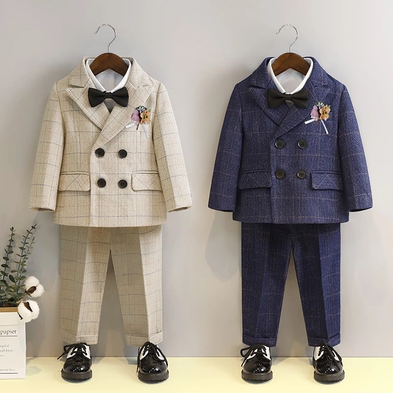 童装男童西装套装新款儿童花童格子西服英伦风宝宝周岁礼服春秋韩