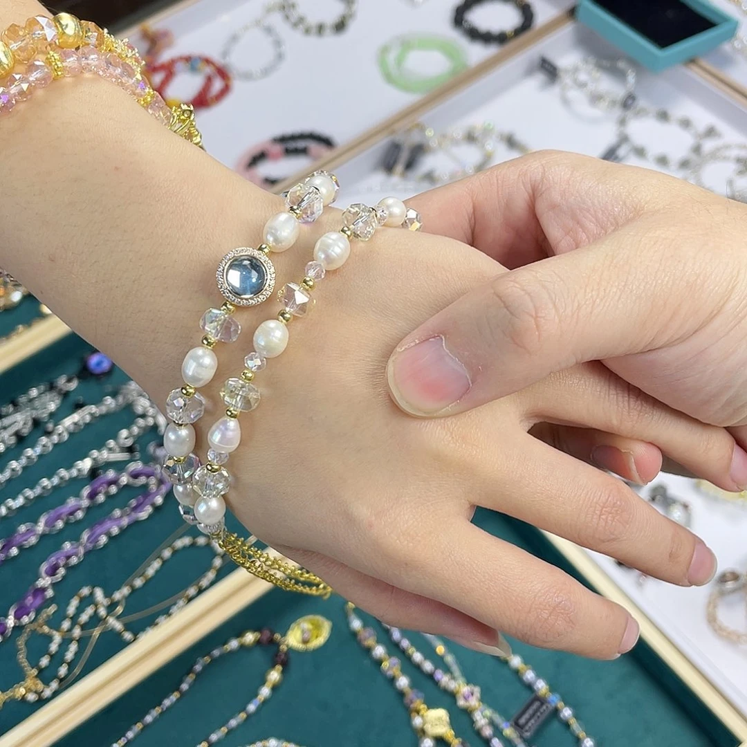 水晶手链银S925镀金镶嵌