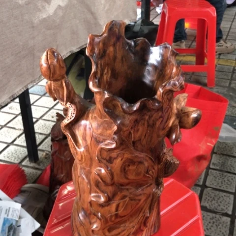 黄花梨/降香黄檀其他三***.海南黄花梨荷叶笔筒