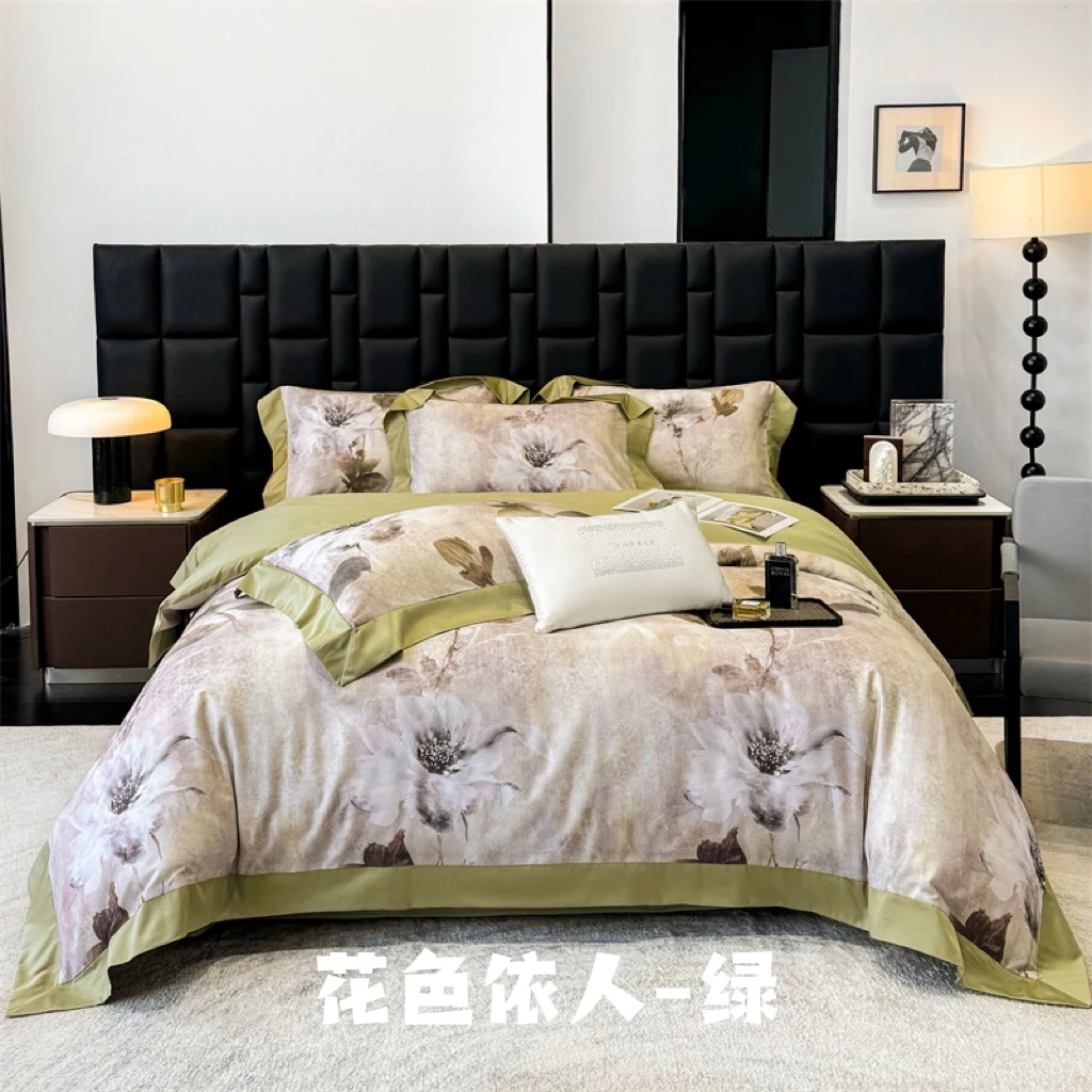 【晴美】贡缎长绒棉数码印花四件套-花色依人-绿